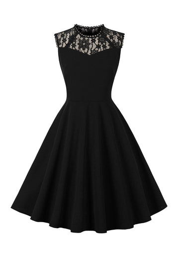 1950s Vestido Negro con Encaje